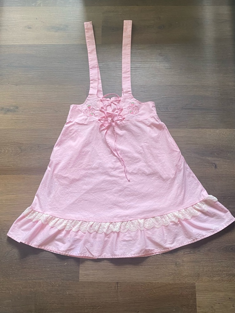 Kawaii Pink Lace-Accent Skater Skirt With Adjustable Straps